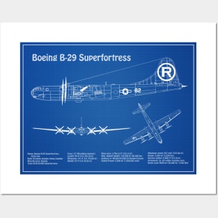 Boeing B-29 Superfortress Enola Gay - Airplane Blueprint - AD Posters and Art